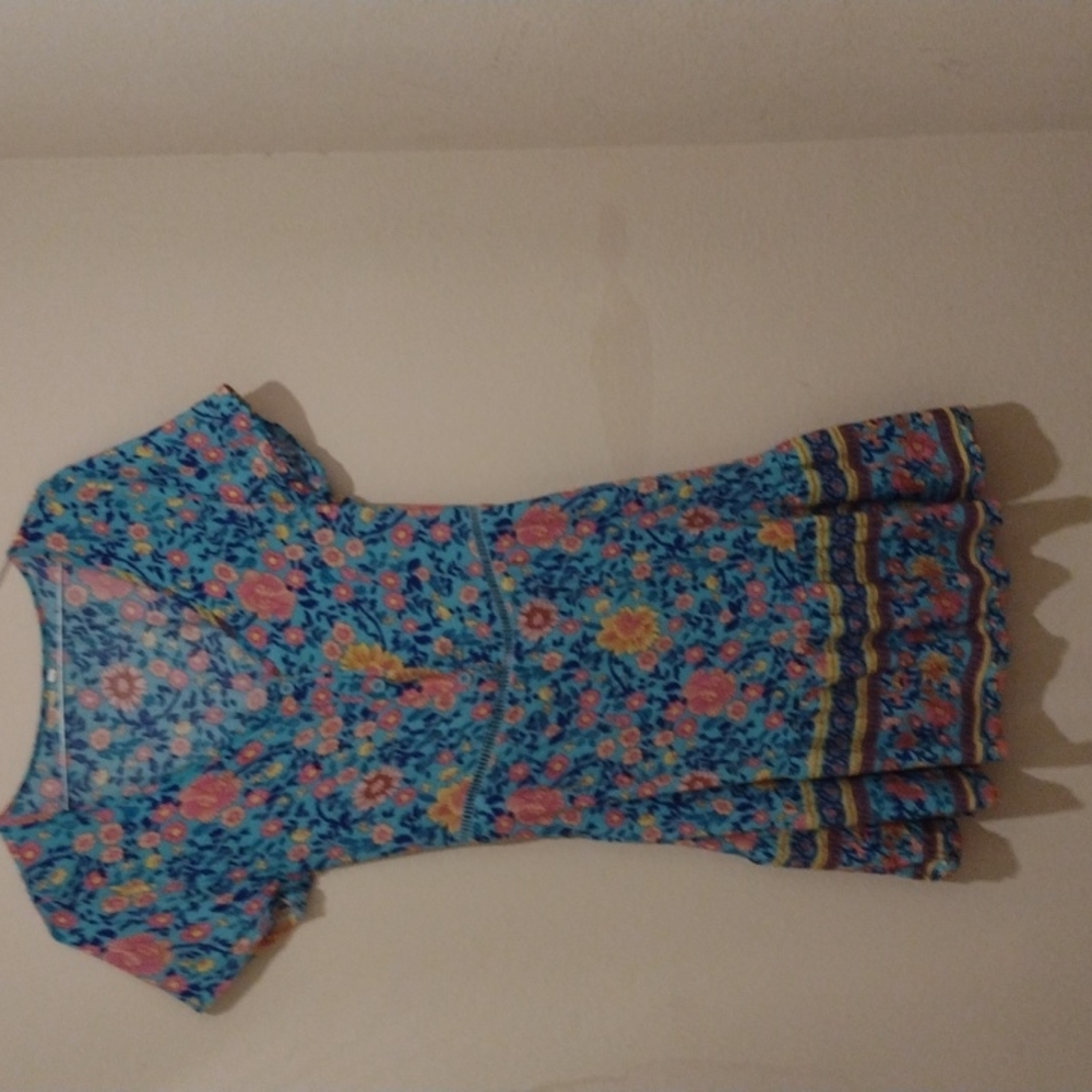 Unknown brand blue Bohemian floral print short dress size medium
